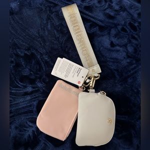 NWT Lululemon Dual Pouch Wristlet Vapor/ Gold/White/Pink